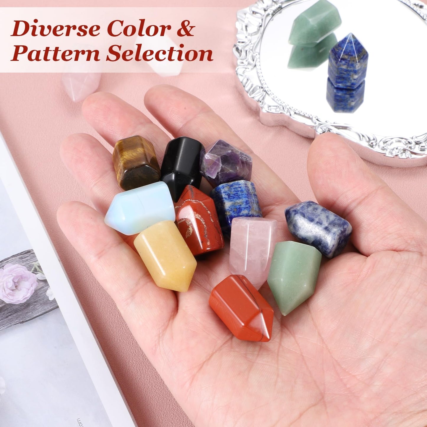 MECCANIXITY Crystals Wands Tiger's Eye Hexagonal Faceted Single Points Towers Pocket Polished Stone Bulk for Energy Chakra Meditation Crystal Healing, 15 x 25mm (Yellow),5Pcs