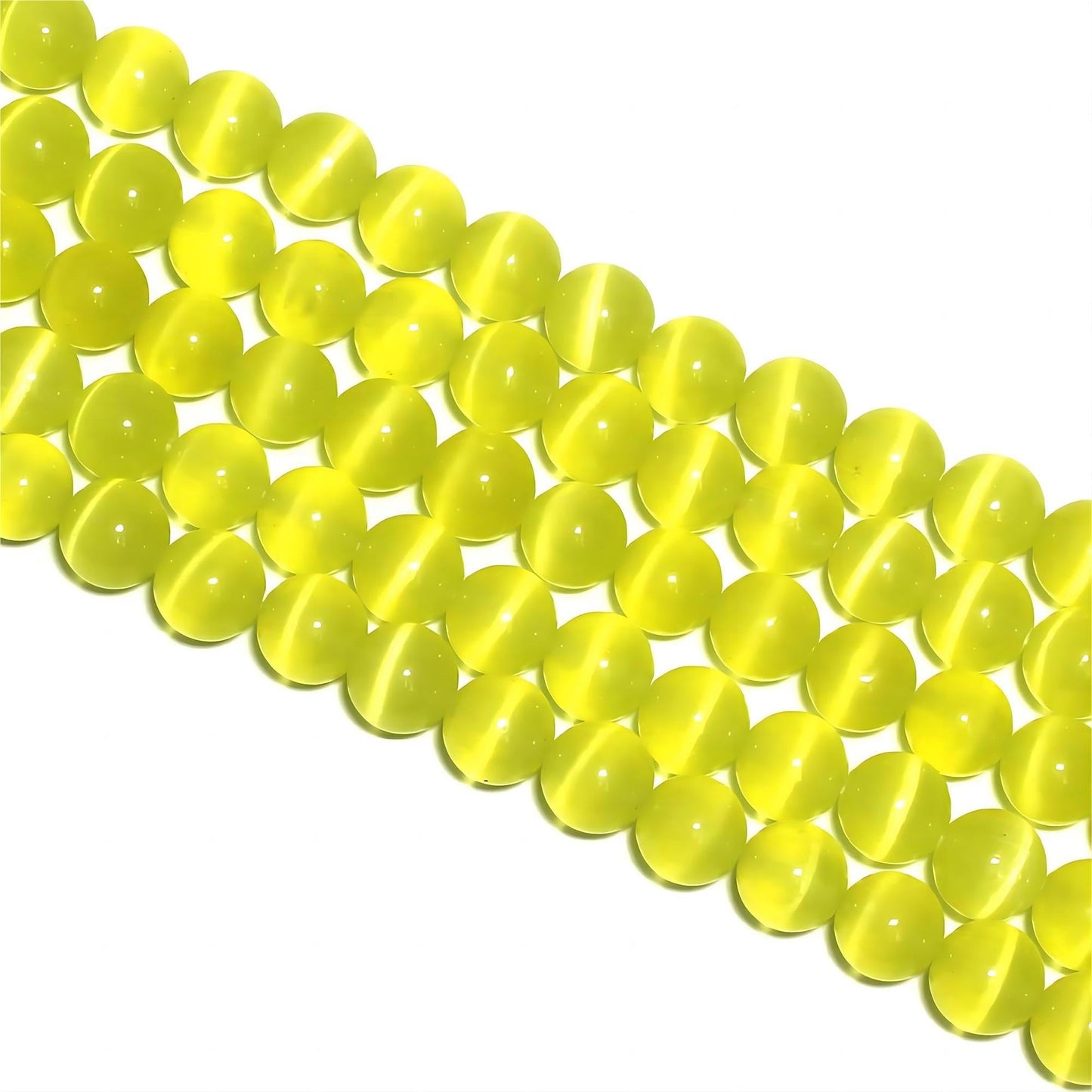 MJDCB 60pcs Lemon Yellow Cat Eye Stone Beads 6mm Round Crystal Loose Bead for Jewelry Making DIY Bracelets Necklace Accessories