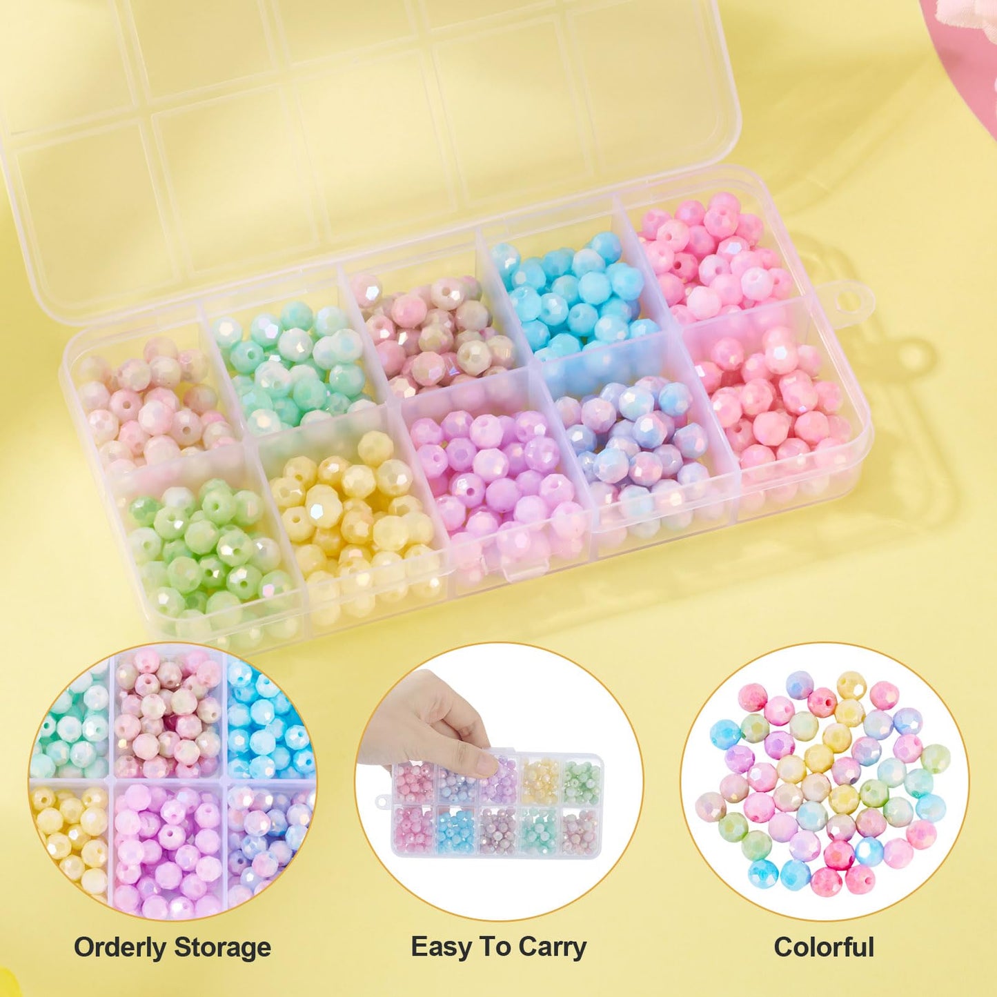 Elecrelive 400Pcs Faceted Glass Beads 10 Colors Colorful Crystal Beads 6mm Imitation Jade for Bracelet Necklace Jewelry Making
