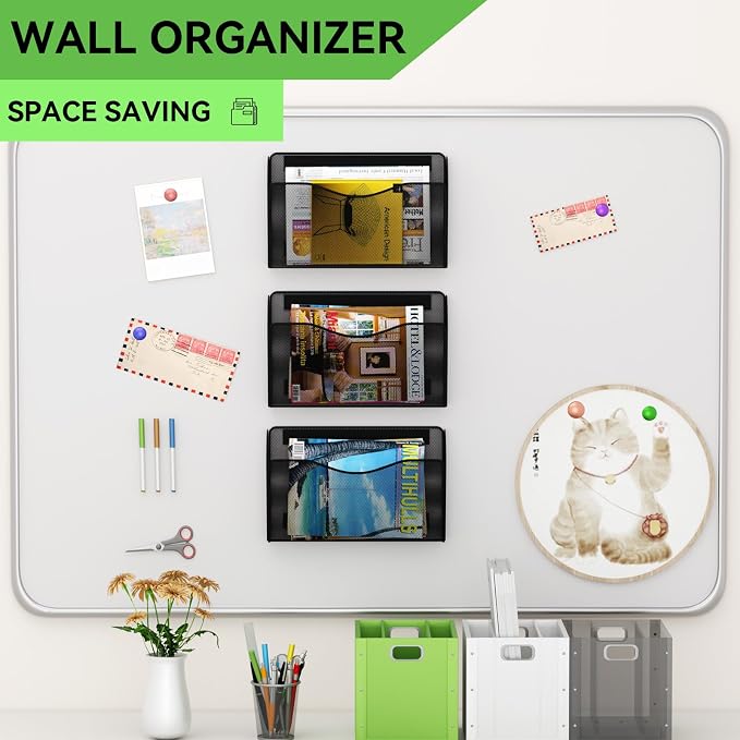 Magnetic File Holder - Heavy Duty Wall File Organizer for Refrigerator & Whiteboard - Strong Magnet Mail Holder & Magazine Rack, No Drilling Document Storage Basket for Office Cabinet