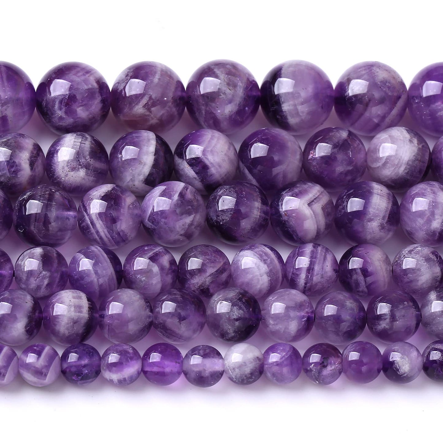 8MM 45PCS Purple Amethyst Dream Lace Beads Natural Quartz Crystal Stone Loose Beads for Jewelry Making DIY Bracelet Grade A+ 15 inches Strand
