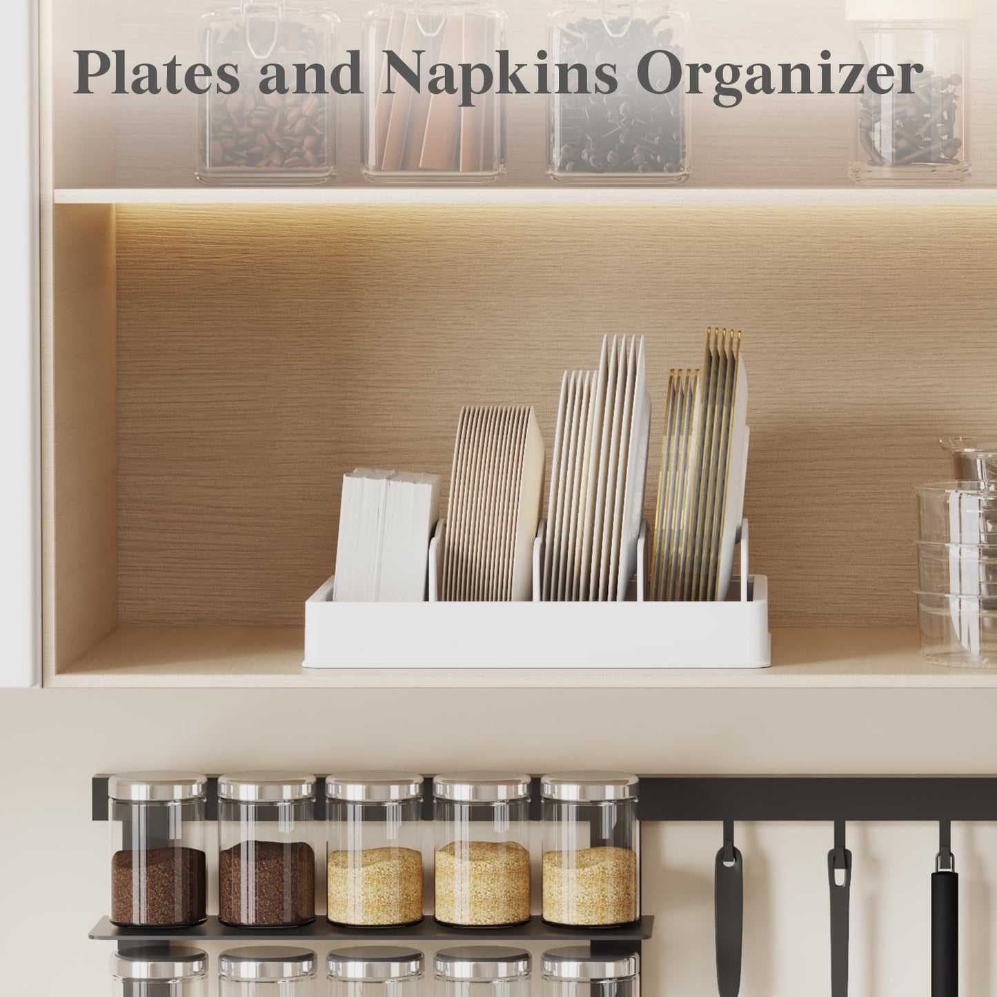Lifewit Kitchen Cabinet Organizer for Food Contanier Lid, Lid Holder with 6 Adjustable Dividers & 7 Sections for Pantry Organizers and Storage, Home Drawer Organization, Large, 13" x 10"