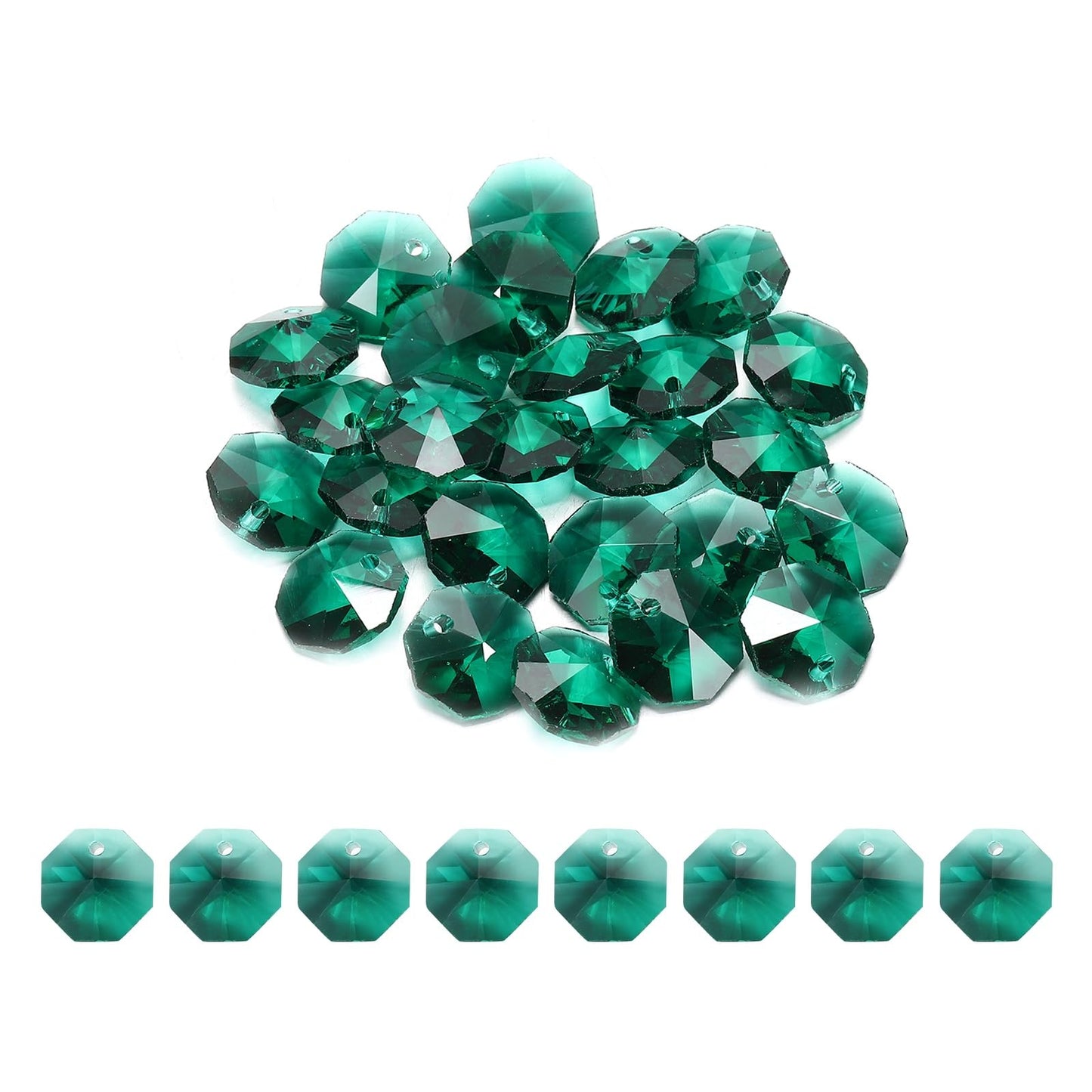 uxcell 25Pcs 1 Hole Crystal Octagon Beads, 12mm K9 Glass Hanging Chandelier Beads Prisms Parts for Crystal Chandeliers Lamp Hanging Pendant Jewelry DIY Craft, Peacock Green