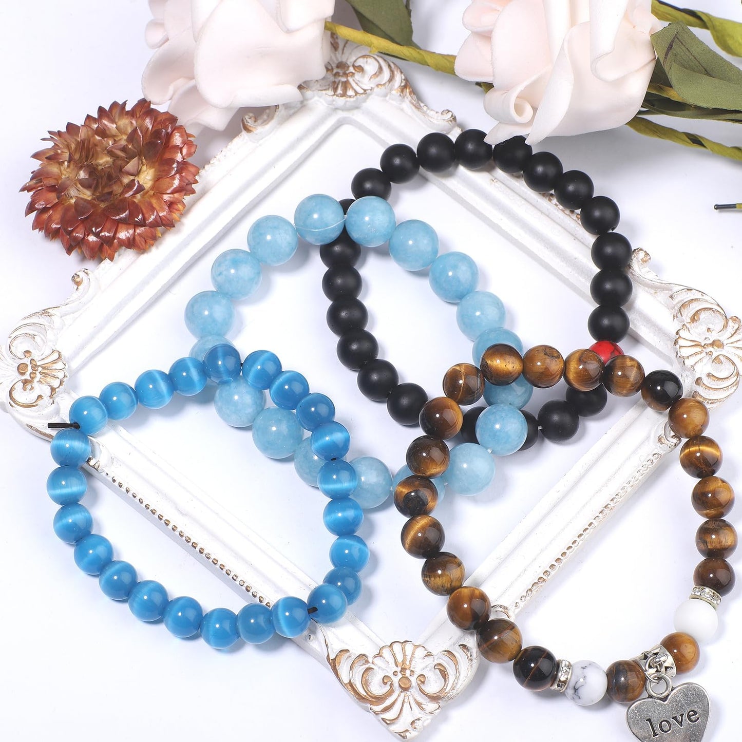 NITOPUPU 200Pcs 4mm Natural Smooth Turquoise Gemstone Beads Round Loose Stone Beads for Jewerly Making with Crystal Stretch Cord