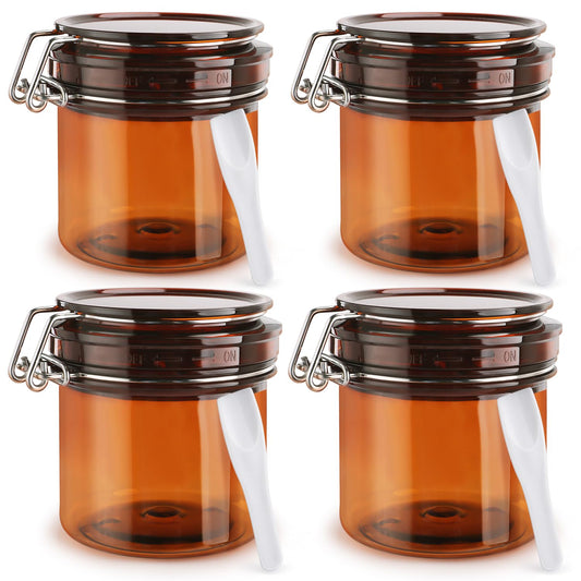 BOSMIOW 4Pcs 220ml/7.8oz PET Plastic Amber Storage Jar Sealed Container Facial Mask Jars Wide Mouth Canning Jars with Hermetic Sealed Hinged Airtight Lid for Cream Lotion Bath Salts Spices