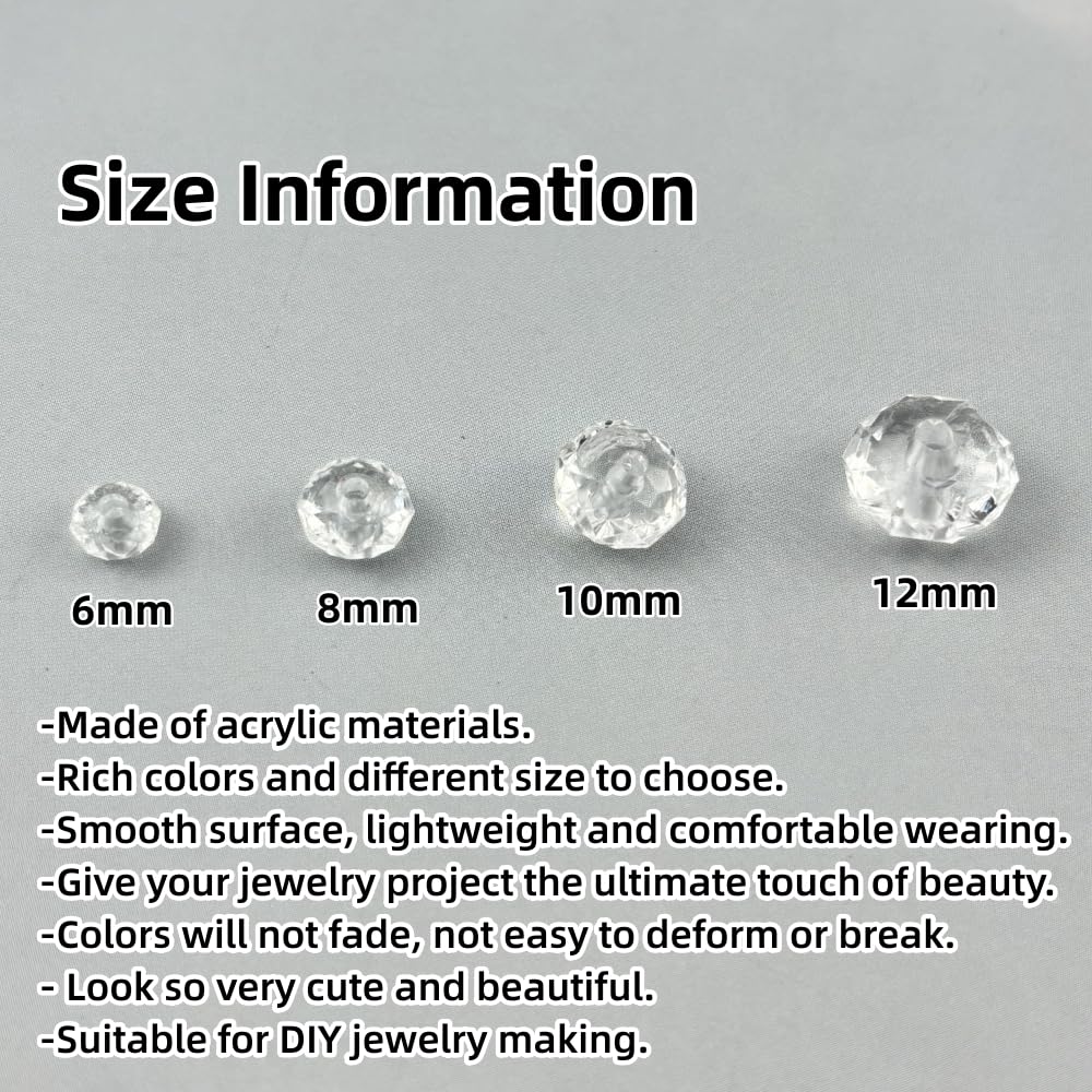 YHYPOCI 100pcs 12mm Acrylic Crystal Beads, Faceted Rondelle Acrylic Spacer Beads for Wind Chimes Bracelet Necklace Earring Keychain Jewelry Making DIY Crafts(White)