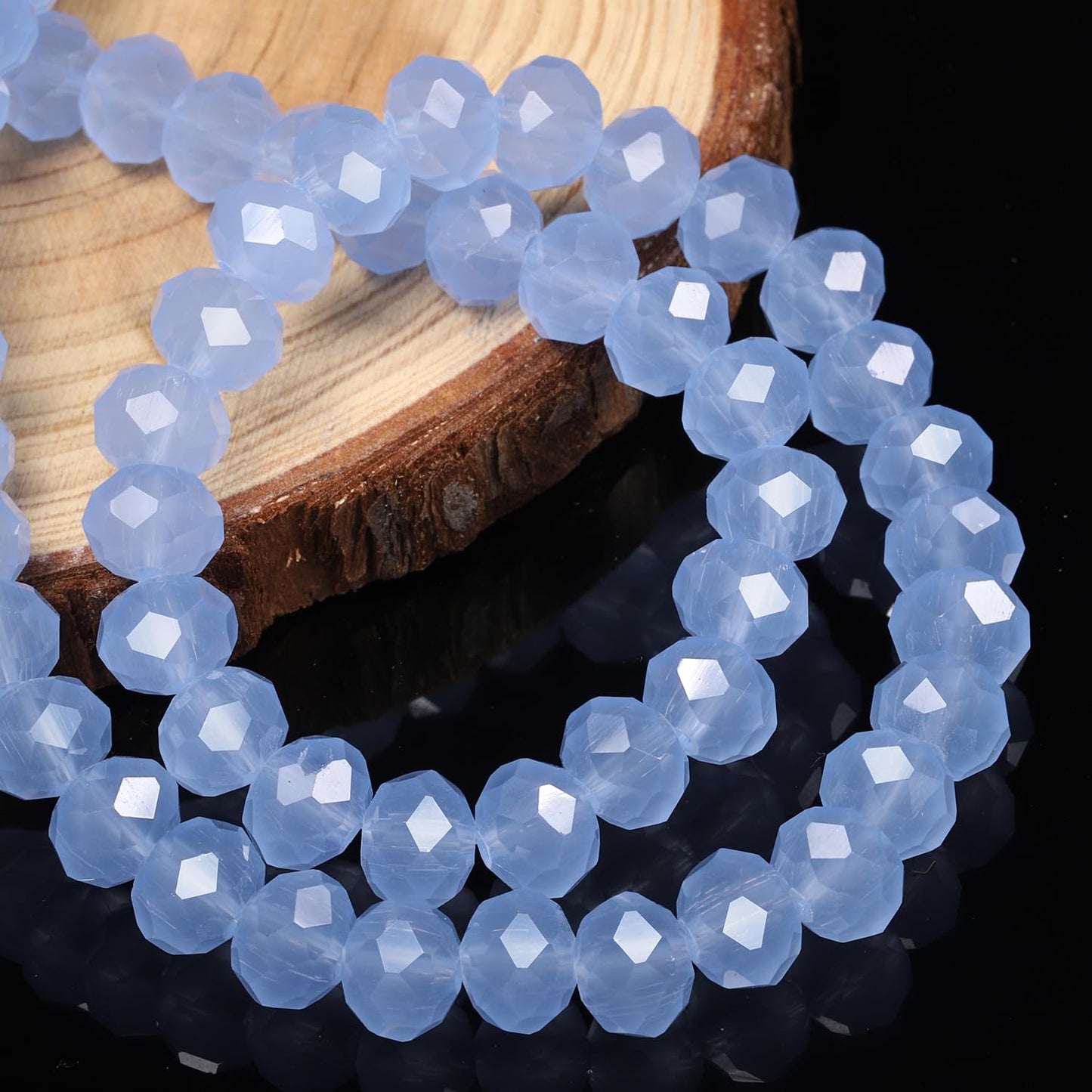 NITOPUPU 300pcs 8mm Crystal Glass Beads for Jewelry Making Faceted Rondelle Flat Porcelain Beads for Bracelets Necklace Earrings DIY Crafts (Blue Porcelain Bead)