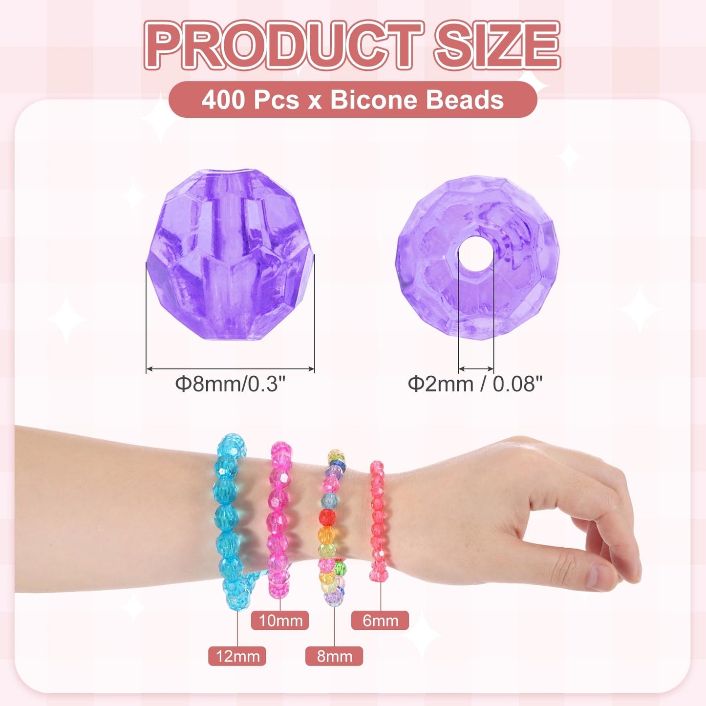 MECCANIXITY 400pcs Czech Faceted Bicone Beads 8mm Glass Spacer Bead Bulk for Jewelry Making & DIY Craft, Blue Purple