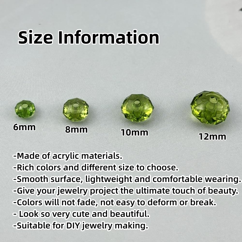 YHYPOCI 100pcs 12mm Acrylic Crystal Beads, Faceted Rondelle Acrylic Spacer Beads for Wind Chimes Bracelet Necklace Earring Keychain Jewelry Making DIY Crafts(Grass Green)