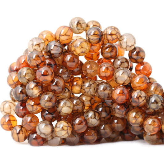 CHEAVIAN 35PCS 10mm Coffee Dragon Vein Agate Gemstone Round Loose Beads for Jewelry Making 1 Strand 15"