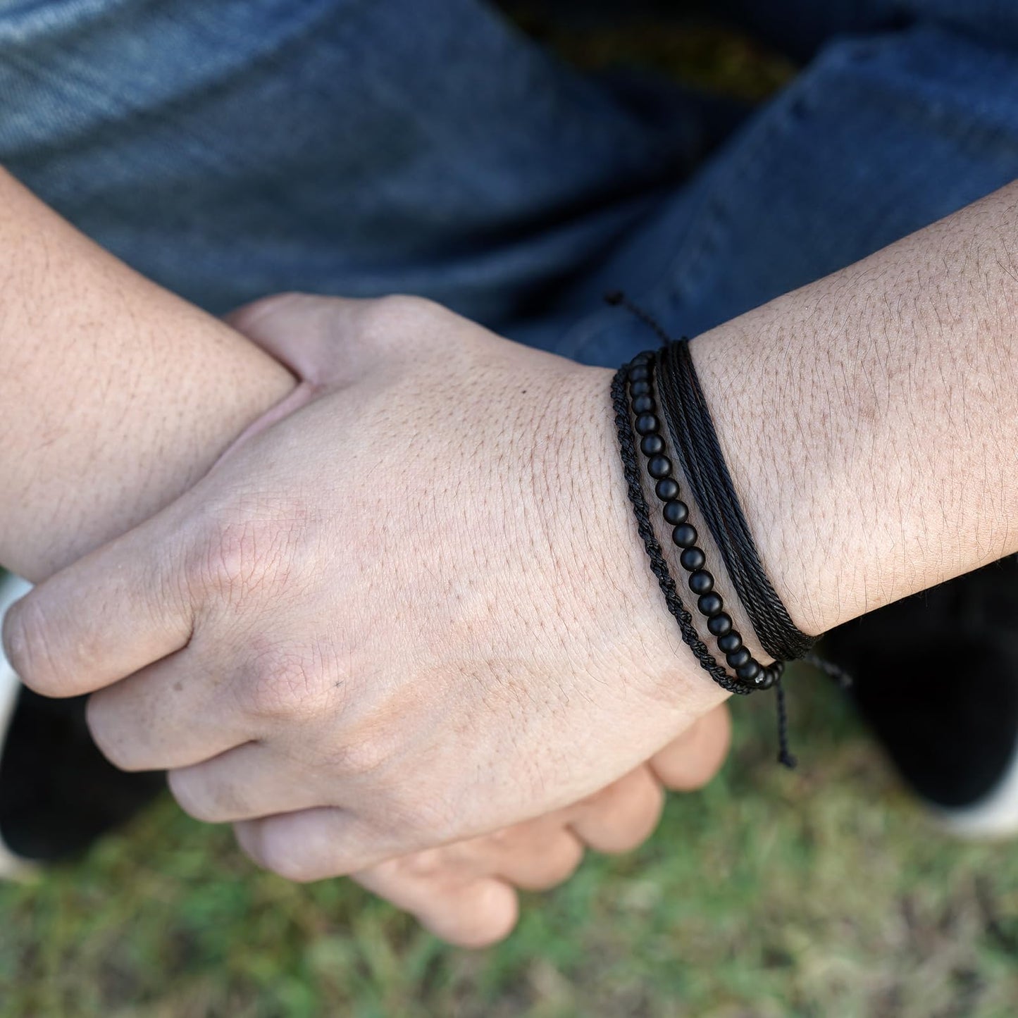 Handmade Natural Stone Beaded Healing Bracelet Gift for Men Adjustable Rope String Bracelet (black agate, Adjustable)