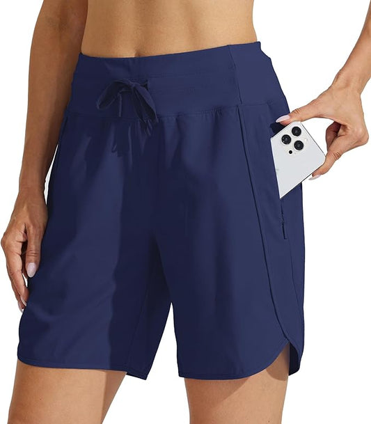 Willit Women's 7" Athletic Running Shorts Long Workout Hiking Shorts Quick Dry High Waisted Active Zipper Pocket(Medium)