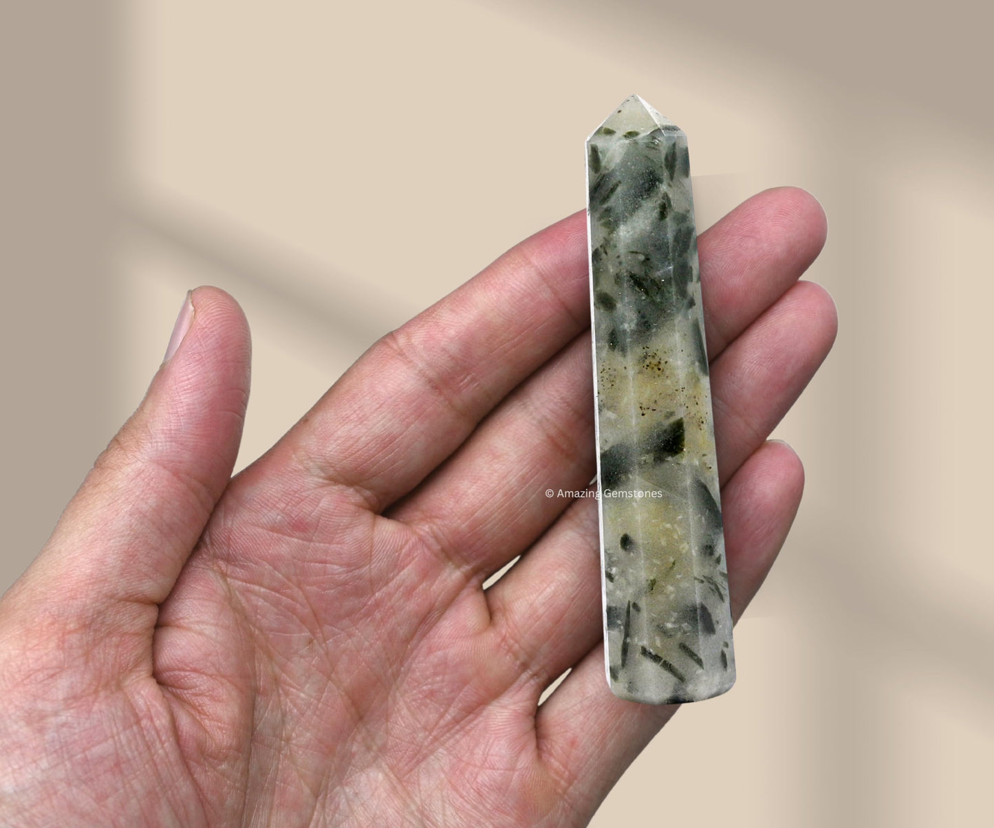 Amazing Gemstone Green Tourmaline in Quartz Crystal Towers - Natural Healing Crystal Point Obelisk for Reiki Healing and Crystal Grid (3" to 4" INCH)