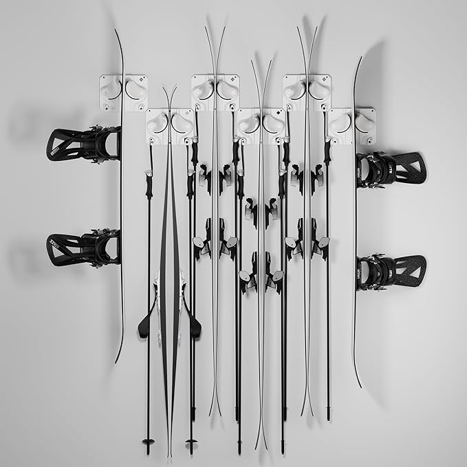 Ultimate Ski & Snowboard Wall Rack | Secure, Non-Slip Storage | Fits Any Ski/Board | Garage Organization | Ski Storage Rack | Snowboard Storage Rack | Winter Gear Organizer | 6 Pck