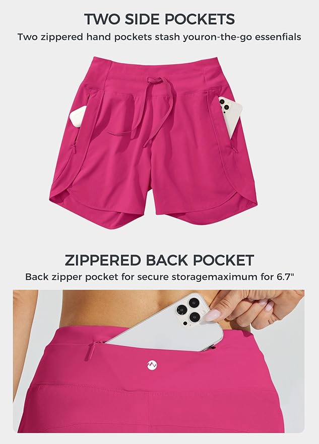 Willit Women's 7" Athletic Running Shorts Long Workout Hiking Shorts Quick Dry High Waisted Active Zipper Pocket(X-Large)