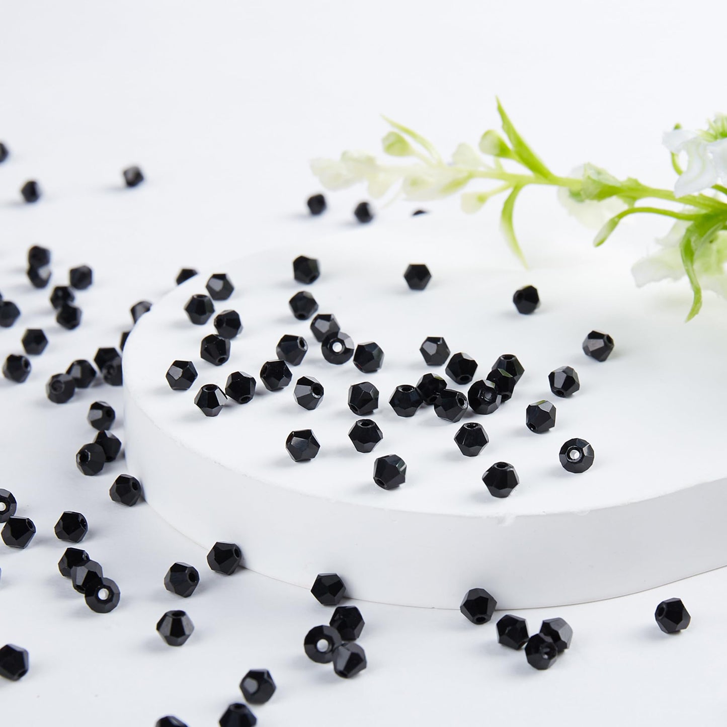 Laopottbeads 1100pcs Black 4mm Bicone Crystal Beads for Jewelry Making – Small Faceted Glass Beads for Bracelets, Earrings, Loc Sprinkles, DIY Crafts