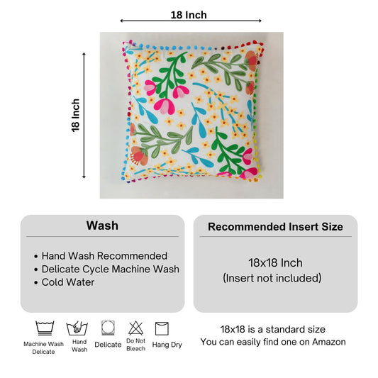 THE ART BOX Embroidered Floral Throw Pillow Covers 18×18 (Set of 2) – Colorful Cotton Cushion Covers for Couch Sofa Bed | Soft Decorative Pillowcases