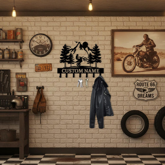 Duckbe Personalized Motorcycle Key Holder Wall Mount, Custom Name Metal Key Holder, Coat Hooks, Jacket Hanger Organizer, Home Decor for Garage Entryway Office, Motorcycle Gifts Color10