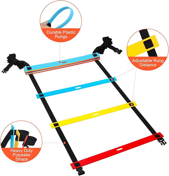 Agility Ladder Speed Training Equipment, 9 Rung 13FT Sports Agility Ladders Set Workout Ladder with 10 Disc Cones for Soccer, Speed, Football Fitness Feet Training