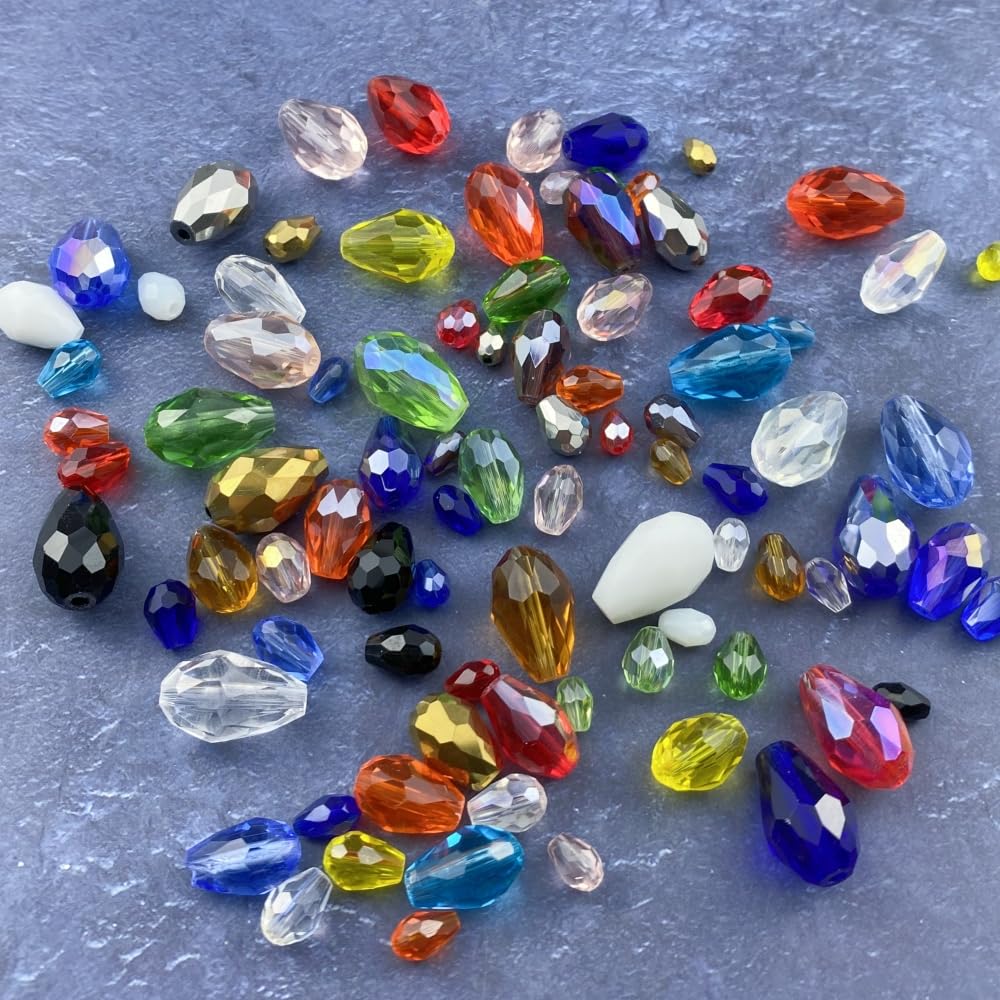 Honkoolly 200pcs 4x6mm Teardrop Crystal Glass Beads Vertical Hole Faceted Glass Teardrop Spacer Beads for Bracelets Necklace Earring DIY Jewelry Making Craft(Sapphire Blue AB)