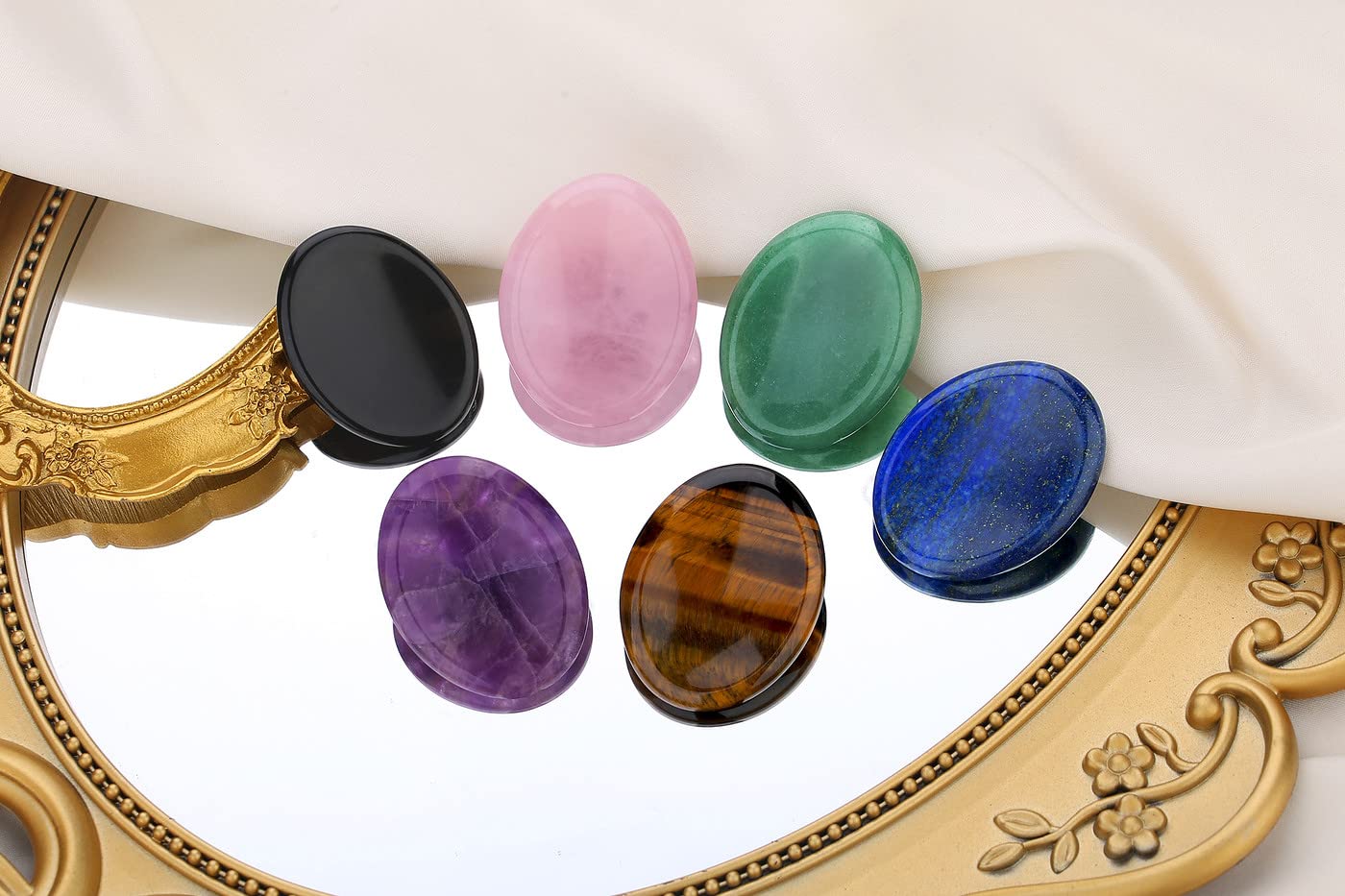 QINJIEJIE 5PCS Worry Stone for Anxiety Crystals Thumb Stones Pocket Gemstones Meditation Accessories Oval Shaped Crystal Natural Reiki Relax Therapy Palm Stone Relief Sets Spiritual Gifts for Kids