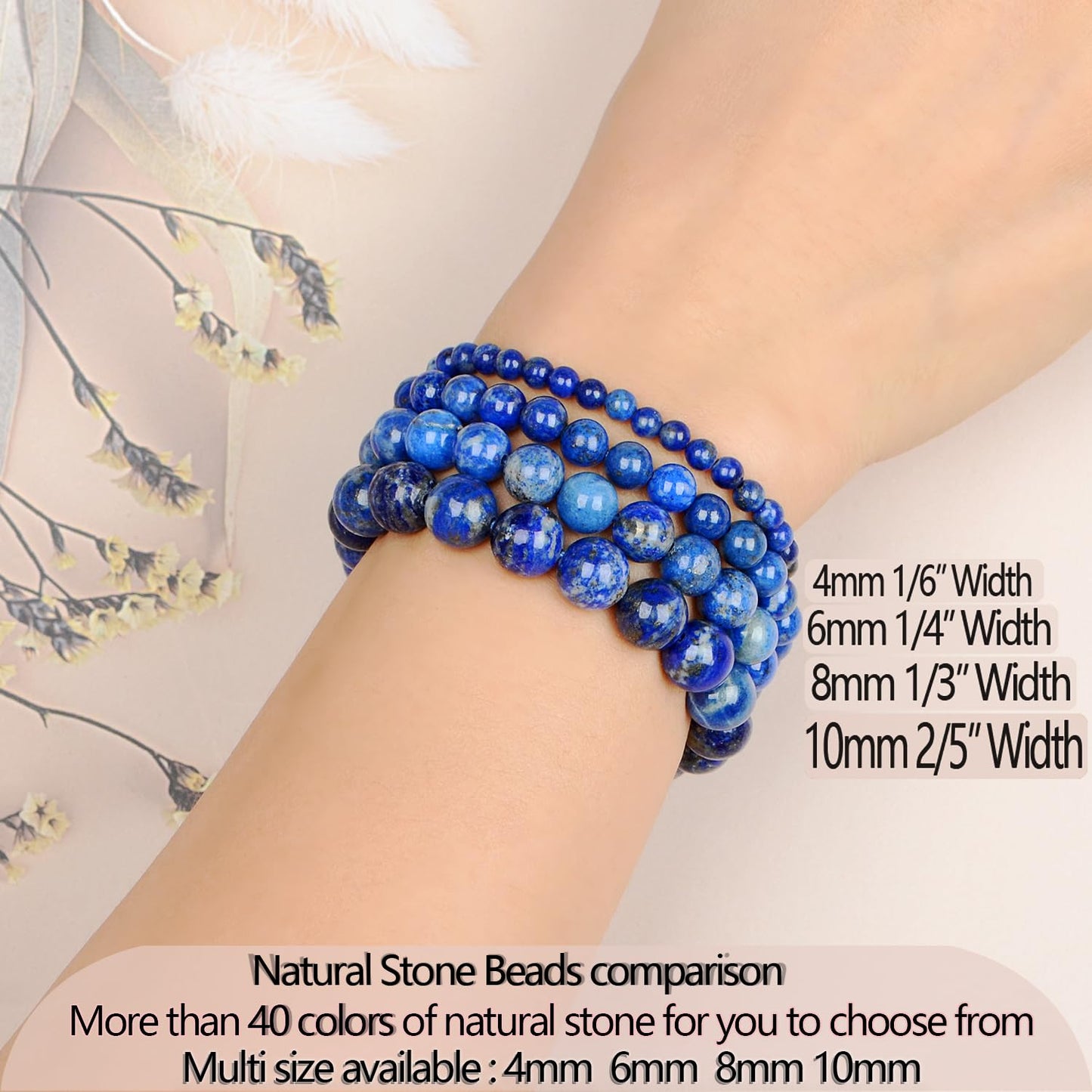 LPBeads Handmade Natural Gemstone Stretch Elastic 6mm Lapis Lazuli Bracelet Healing Crystal Round Stone Beads Jewelry Gifts for Women Men