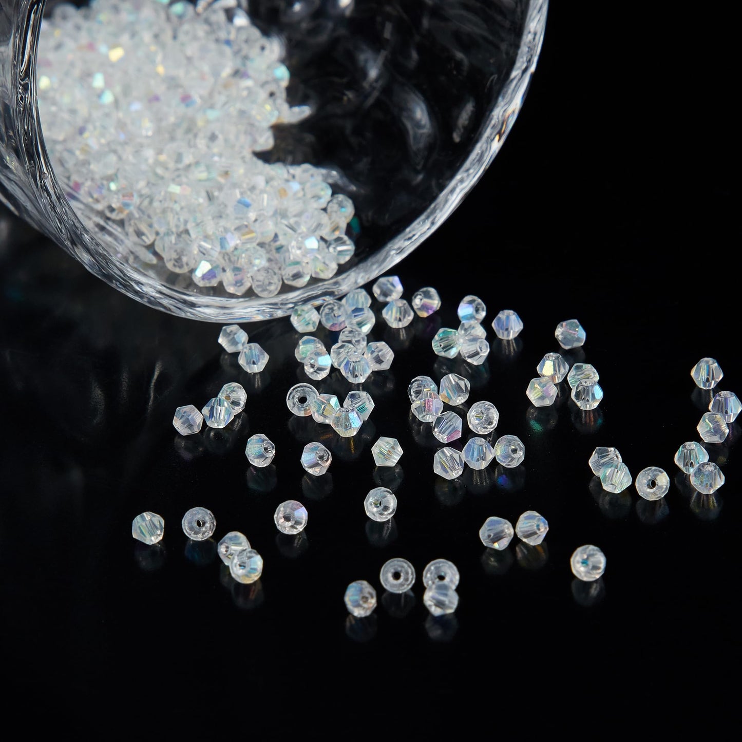 Laopottbeads 1200PCS 3mm Bicone Crystal Glass Beads for Jewelry Making, Sparkling Mini Beads for Suncatchers, DIY Bracelets & Craft Projects (AB White)
