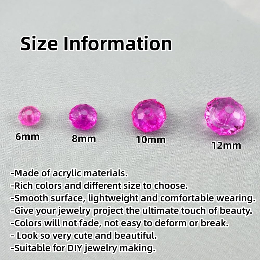 YHYPOCI 400pcs 8mm Acrylic Crystal Beads, Faceted Rondelle Acrylic Spacer Beads for Wind Chimes Bracelet Necklace Earring Keychain Jewelry Making DIY Crafts(Rose Red)
