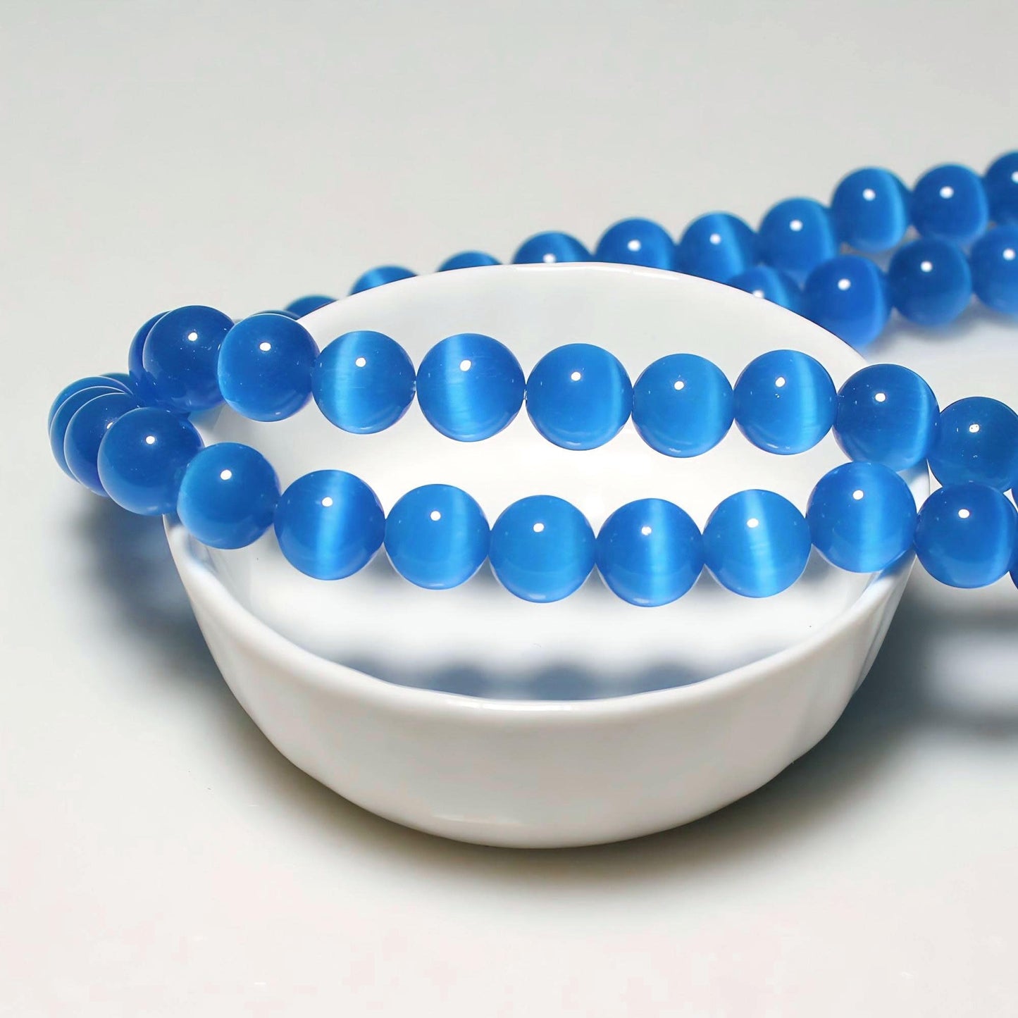 MJDCB 60pcs Royal Blue Cat Eye Stone Beads 6mm Round Crystal Loose Bead for Jewelry Making DIY Bracelets Necklace Accessories