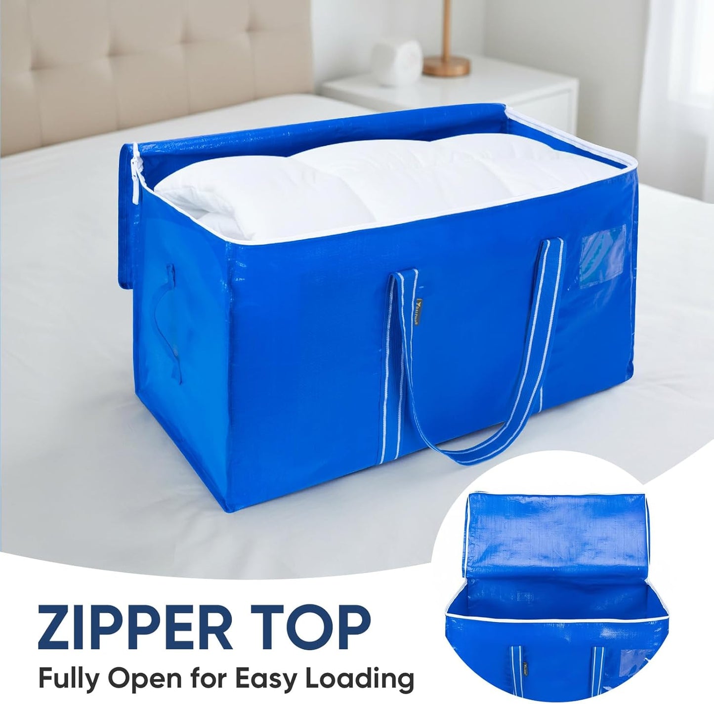 BALEINE Oversized Moving Bags - Heavy-Duty Storage Totes with Reinforced Handles | Royal Blue, 8-Pack