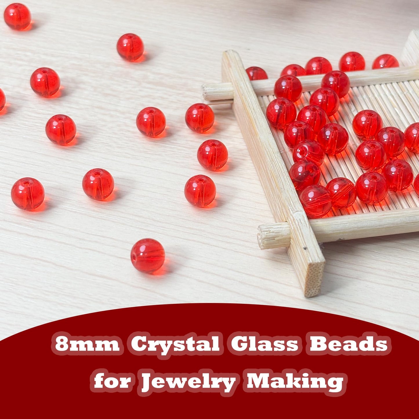 PAMIR TONG 400pcs 8mm Round Glass Beads for Bracelet Pretty Smooth Loose Beads for Necklace-Earring-Jewelry Making and DIY Crafts (Clear Red)