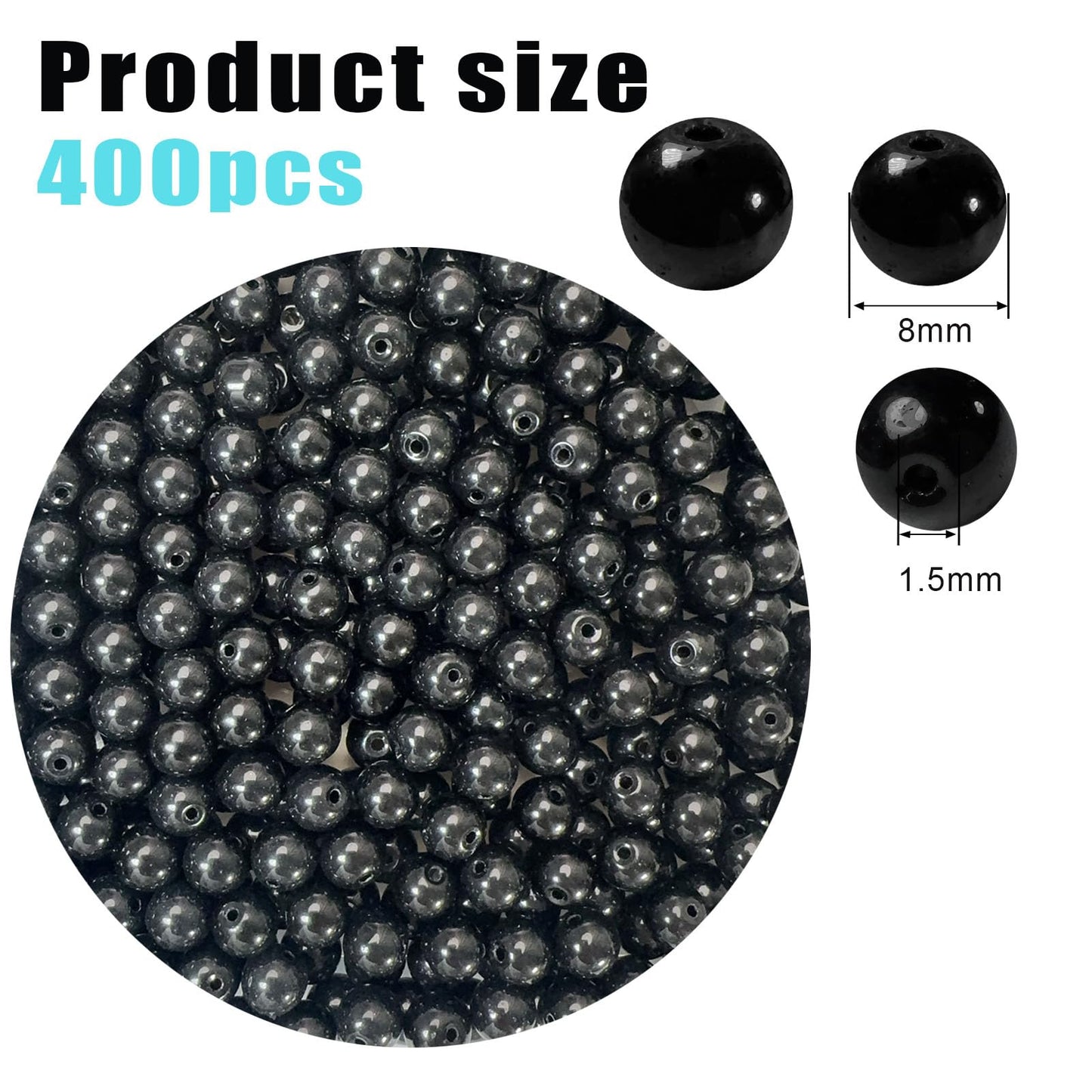 PAMIR TONG 400pcs 8mm Black Round Glass Beads for Bracelet Pretty Smooth Loose Beads for Necklace-Earring-Jewelry Making-Home Decor and DIY Crafts & Projects