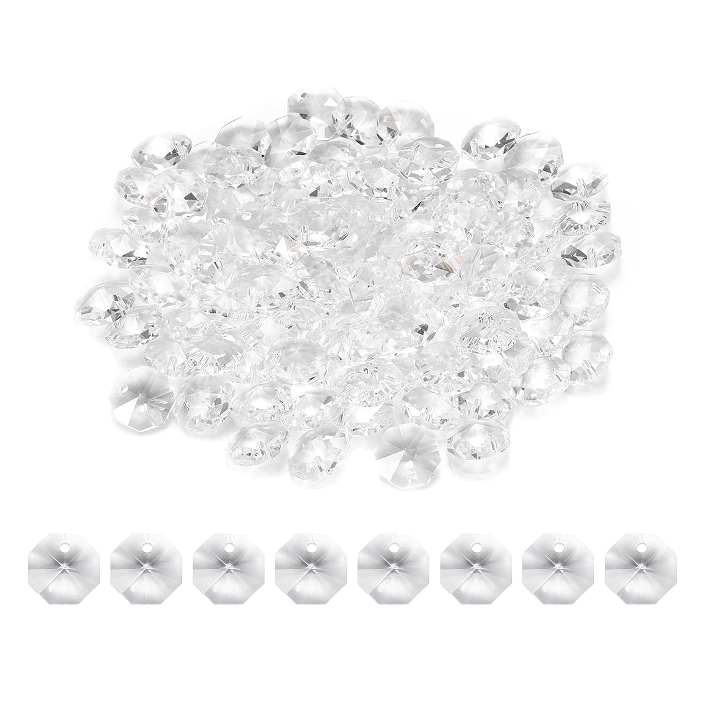 uxcell 100Pcs 1 Hole Crystal Octagon Beads, 12mm K9 Glass Hanging Chandelier Beads Prisms Parts for Crystal Chandeliers Lamp Hanging Pendant Jewelry DIY Craft, Clear White
