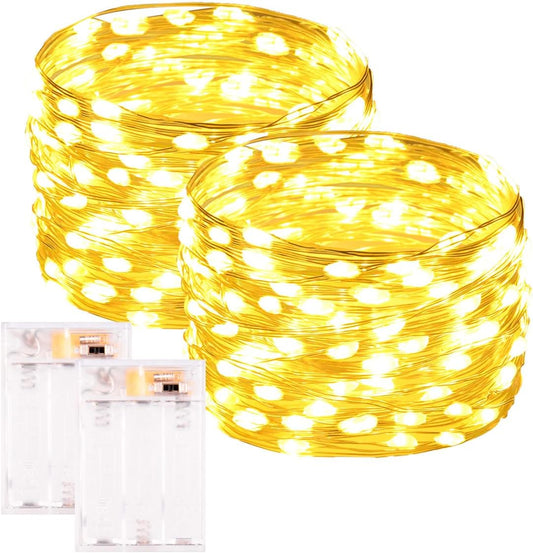 Skiennix 33FT 100LED Warm White Fairy Lights - Battery Operated, Waterproof, Timer Function for Indoor/Outdoor Use