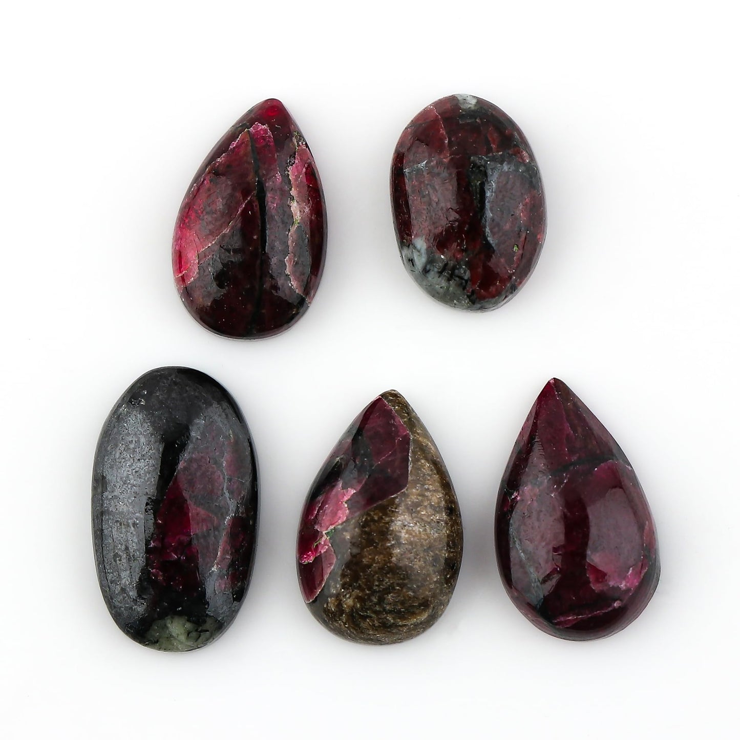CRYSTALINES 5pcs, Natural Eudialyte Gemstone, Wholesale Polished Crystals, Bulk Flatback Cabochon, DIY Jewelry Making, Loose Stone Supplies, Wire Wrapping, Giftgiving, Gem Collection