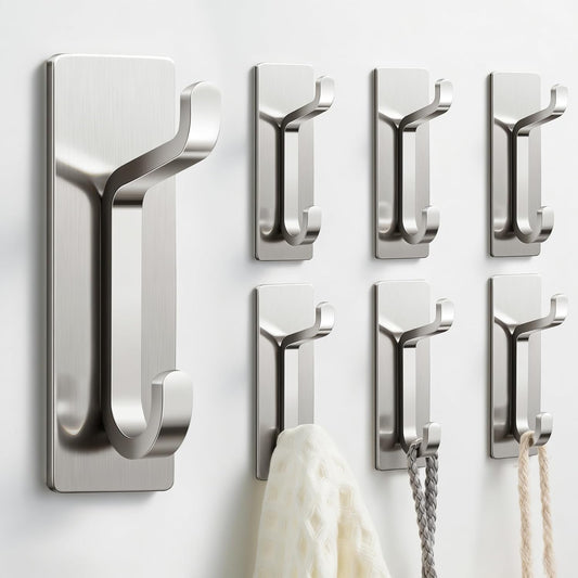 Pickpiff Wall Hooks - 13LB Strong Adhesive Coat & Towel Hangers | Brushed Nickel 6 Pack