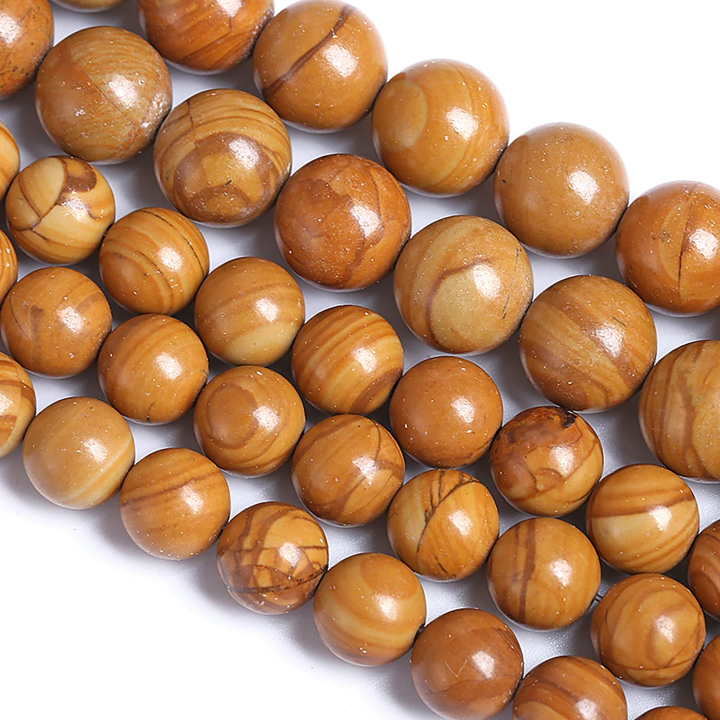 8MM 45PCS Natural Stone Yellow Woodgrain Jasper Loose Beads for Jewelry Making DIY Bracelet