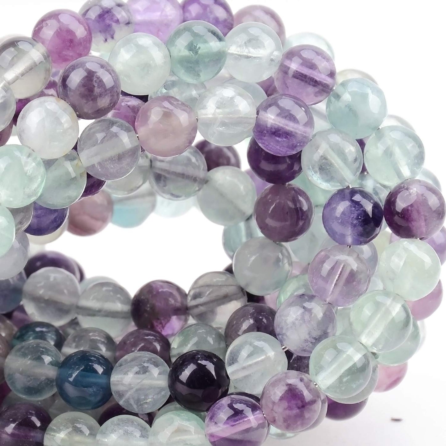 80Pcs Natural Crystal Beads Stone Gemstone Round Loose Energy Healing Beads with Free Crystal Stretch Cord for Jewelry Making (Flourite, 10mm)