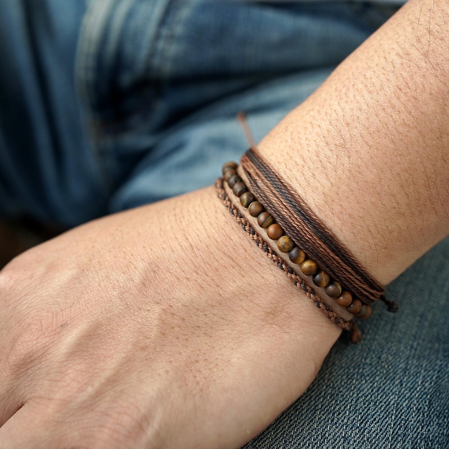 Handmade Natural Stone Beaded Healing Bracelet Gift for Men Adjustable Rope String Bracelet (tiger-eye, Adjustable)