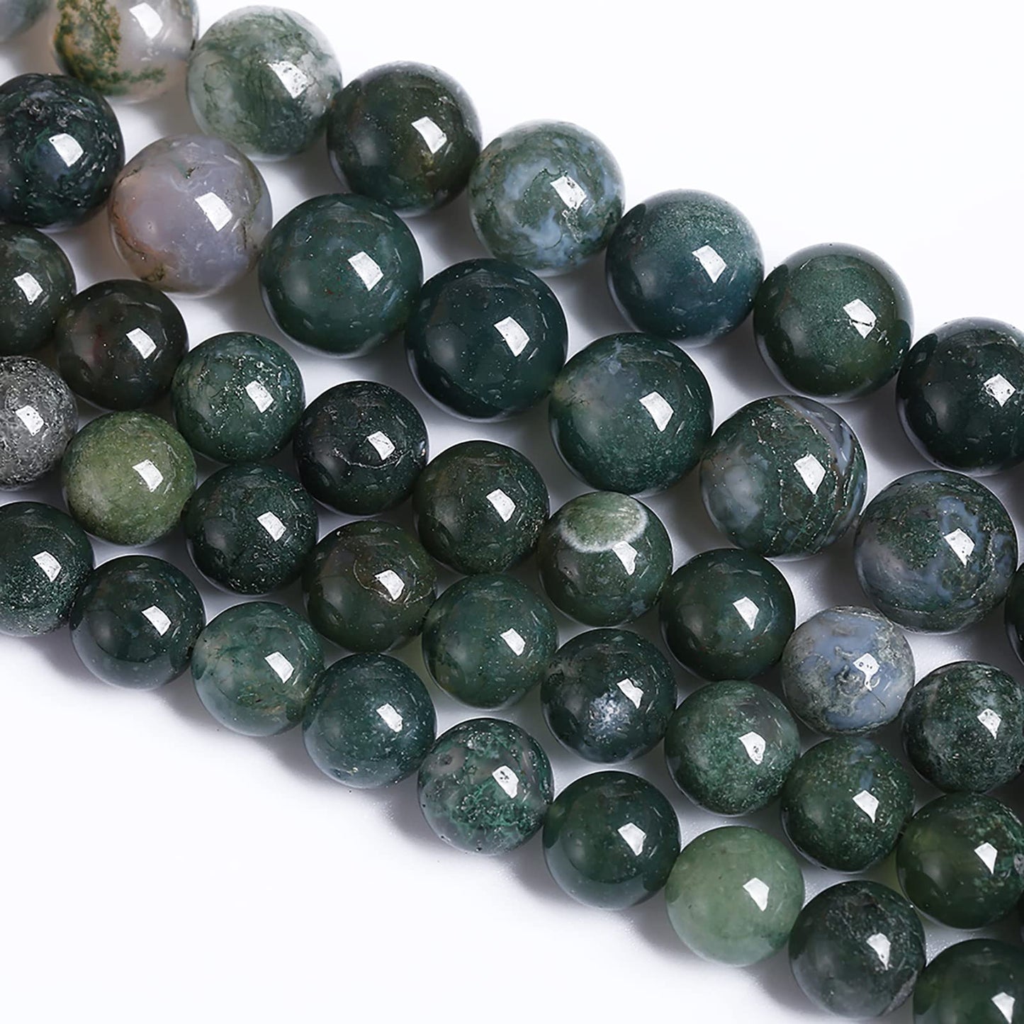 12MM 30PCS Natural Stone Green Moss Agate Round Loose Beads for Jewelry Making DIY Bracelet Necklace