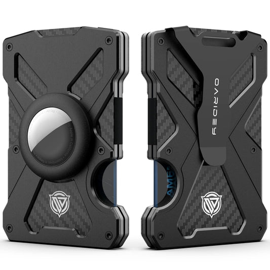 Oaridey AirTag Wallet (No AirTag) with Money Clip, Slim Wallet with AirTag Holder, Minimalist Wallet for Men, Carbon Fiber Wallet, RFID Blocking, Holds 15 Cards, Ultra-Thin Tactical Wallet- Black