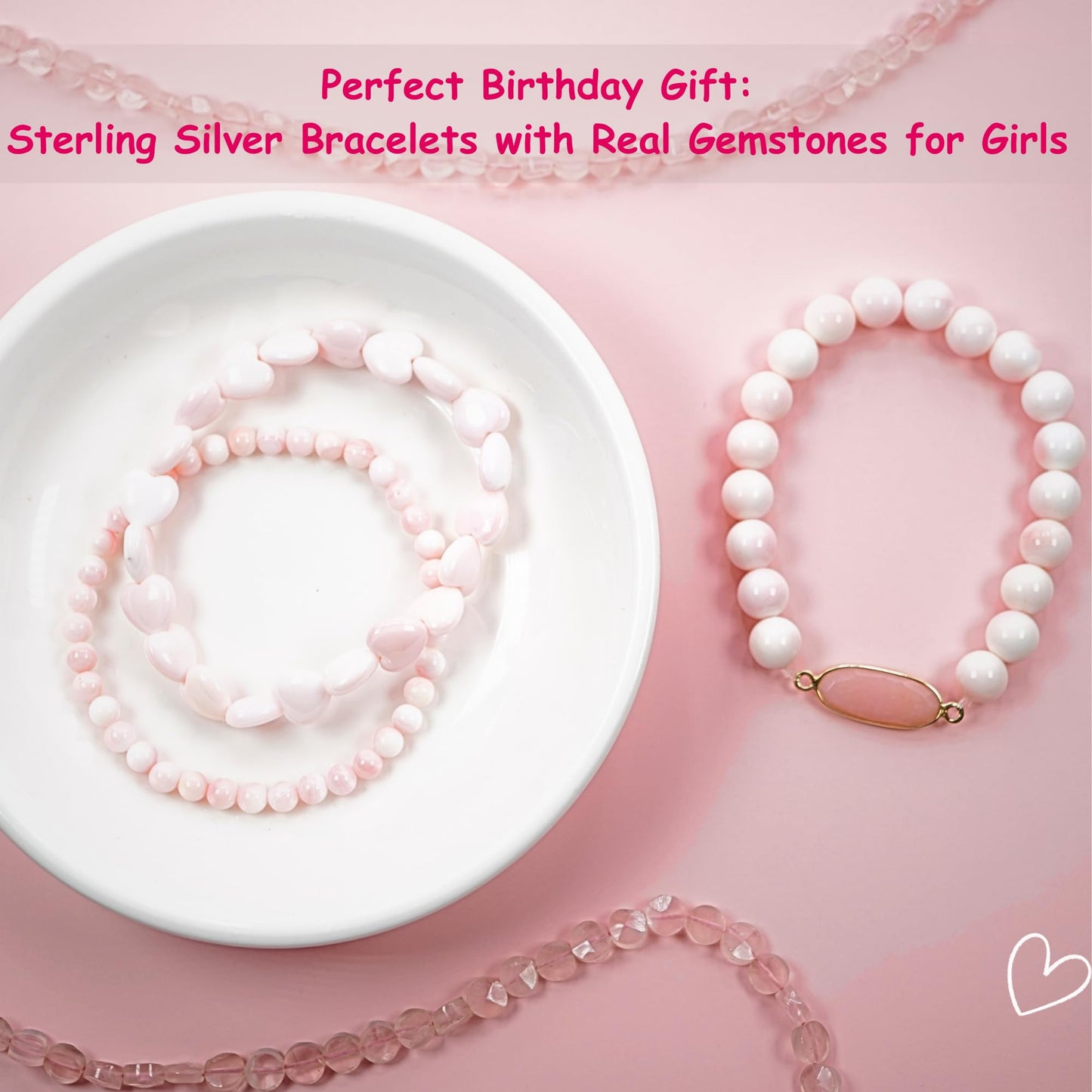 Multi-Stone Pink Opal Bracelet Party Favor for Girls, Toddler Bracelet with Certified 925 Sterling Silver 18K Gold Vermeil Pink Opal Crystal Star Charm