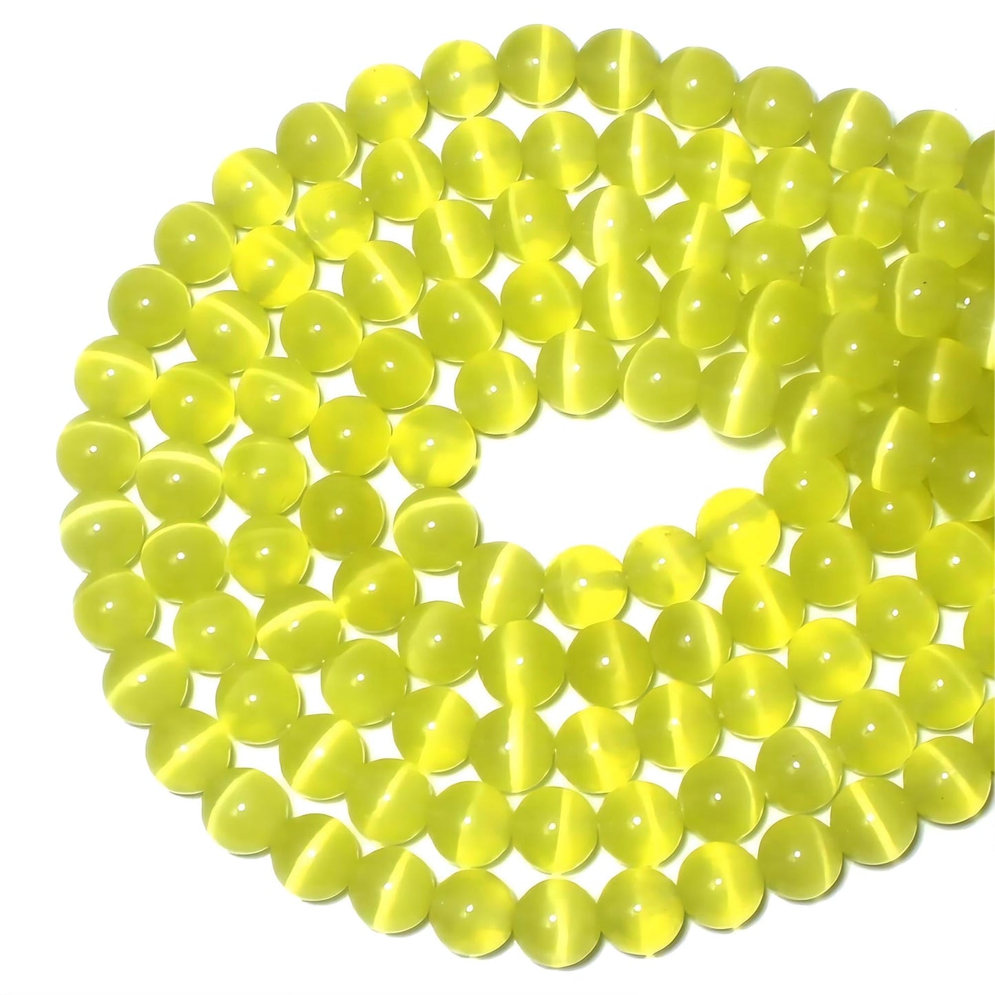 MJDCB 60pcs Lemon Yellow Cat Eye Stone Beads 6mm Round Crystal Loose Bead for Jewelry Making DIY Bracelets Necklace Accessories