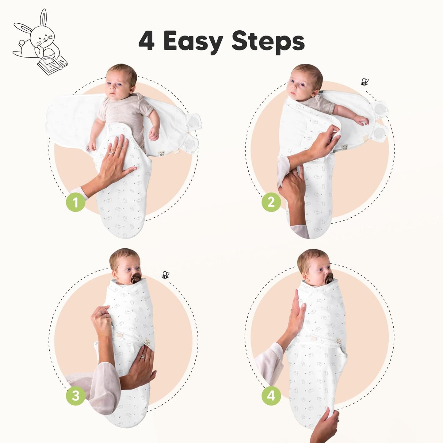 Skiennix Organic Baby Swaddle Sleep Sacks - Soft & Snug for Newborns 0-3 Months | 3-Pack Bunnies Design