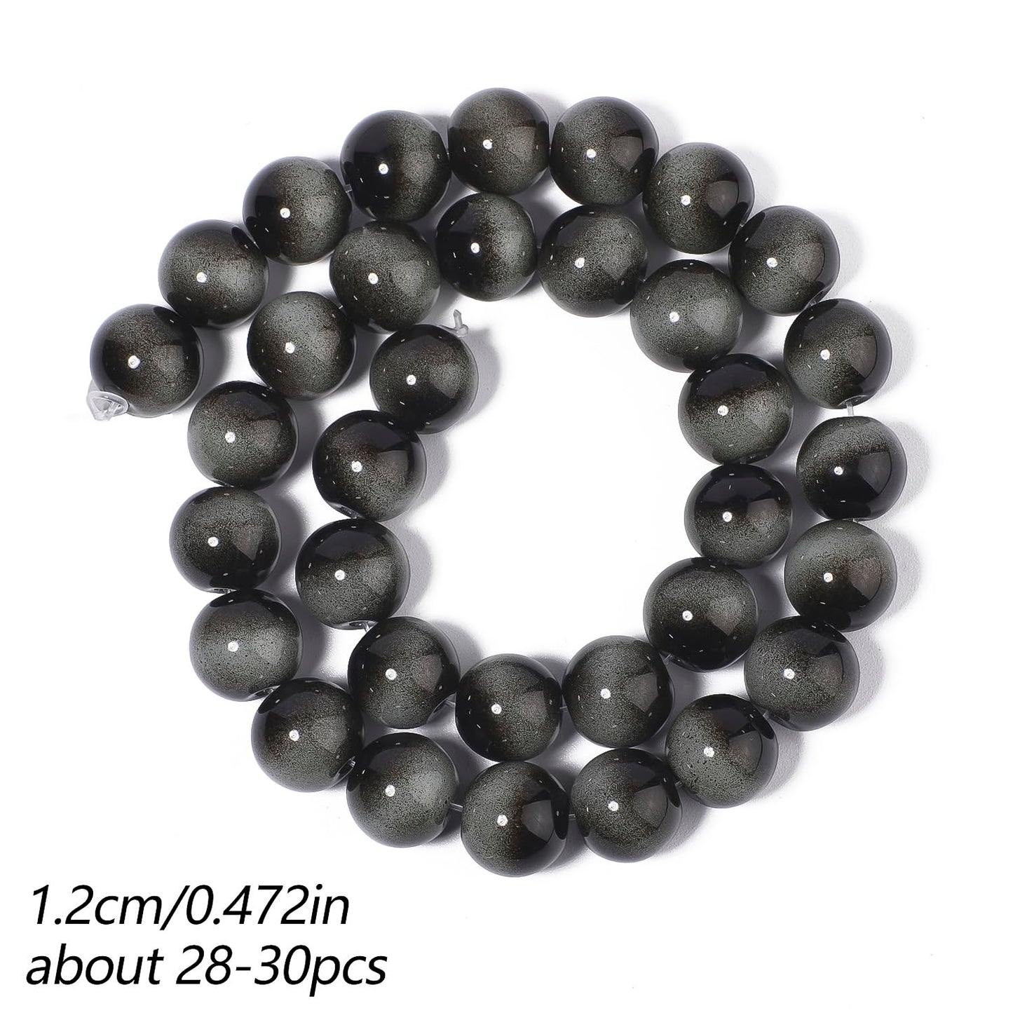 Song Xi 28PCS 12mm Grey Tiger Eye Gemstone Beads for Jewelry Making, Round Smooth Glass Beads for DIY Bracelet Necklace Earring Keychain, Arts and Crafts, for Christmas Wedding Birthday