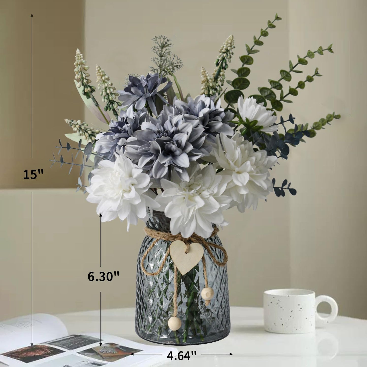 Leftover Fake Flowers in Vase,Faux Flowers in Vase,Table Centerpieces for Dining Room,Flower Centerpieces for Tables,Artificial Flowers,Kitchen Decor,Coffee Table Decor