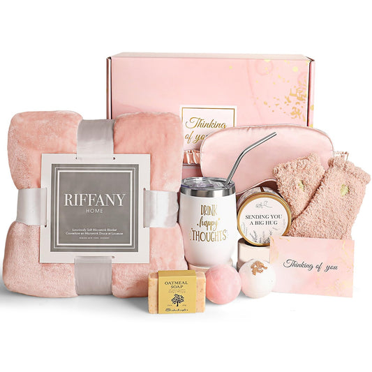 Birthday Gifts for Women, Unique Happy Birthday Gift Basket Self Care Package Bday Ideas with Luxury Flannel Blanket for Mom Her Best Friends Sister Wife Friendship