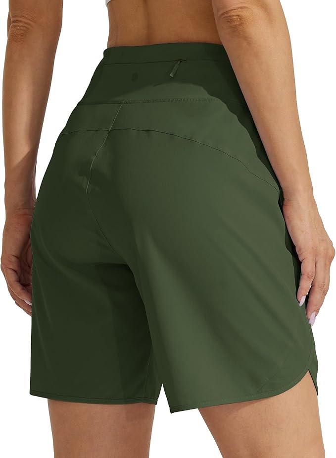 Willit Women's 7" Athletic Running Shorts Long Workout Hiking Shorts Quick Dry High Waisted Active Zipper Pocket(Small)
