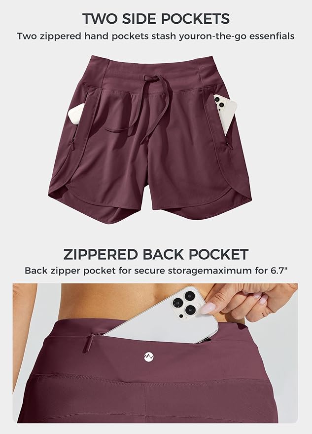 Willit Women's 7" Athletic Running Shorts Long Workout Hiking Shorts Quick Dry High Waisted Active Zipper Pocket(X-Large)
