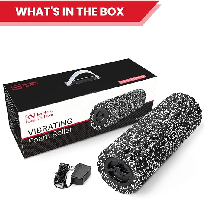 FITINDEX Vibrating Foam Roller for Muscle Deep Tissue, Back Pain Relief, Leg Foot Neck Massager, Exercise, Pilates, Muscle Recovery, Physical Therapy, 4-Speed, Rechargeable, Black